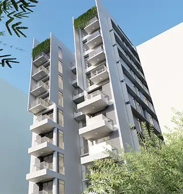 Luxury apartments in Uttara, Dhaka – modern twin-tower high-rise with green rooftops and premium balcony design.