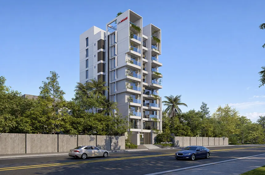 4 bedroom luxury apartment – modern high-rise tower with vertical gardens, large balconies and premium facade under clear blue sky